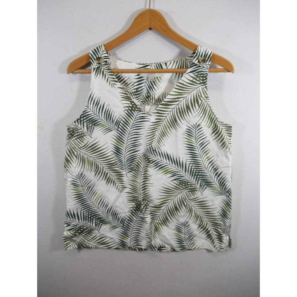 LOFT Tropical Print Sleeveless Top Women Small Linen Blend V-Neck Floral